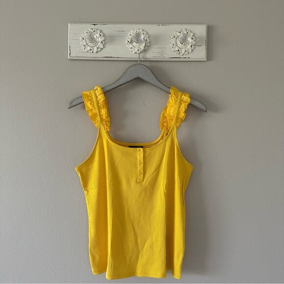 J. Crew Tops - J. Crew Marigold Yellow Ribbed Ruffle Strap Tank Top NEW
